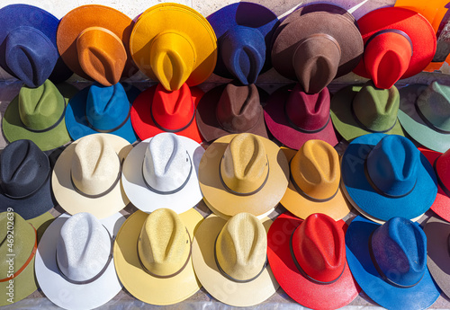 Leon colorful hats and sombreros for sale in Leons historic city center, one of the main city tourist attractions.