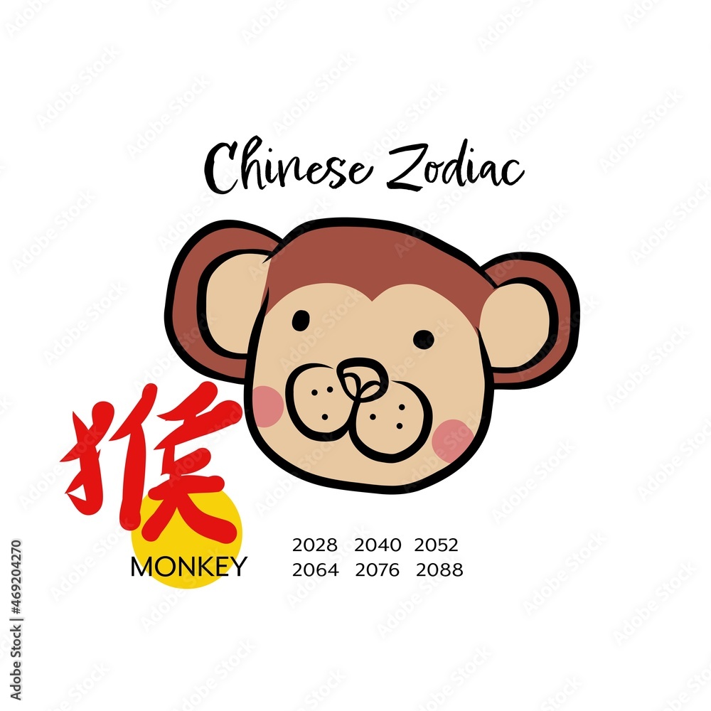 Monkey Chinese zodiac with Chinese word mean monkey cartoon vector illustration Monkey Chinese zodiac with Chinese word mean monkey cartoon vector illustration