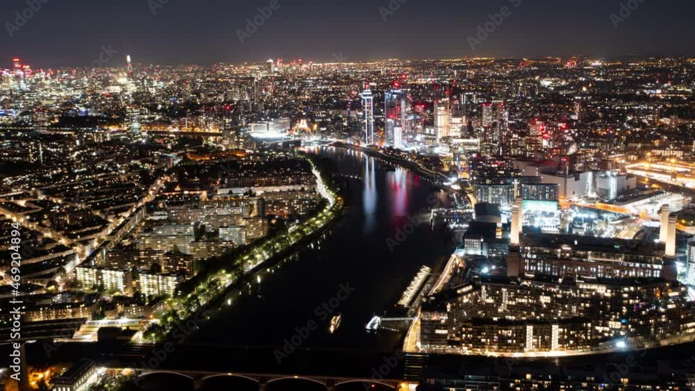 Aerial Hyperlapse of Battersea power station at night West London Aerial Hyperlapse of Battersea power station at night West London