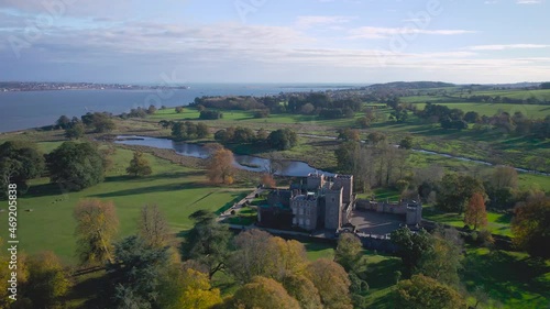 Panorama over Powderham Castle and Park from a drone in Autumn Colors, Exeter, Devon, England, Europe photo