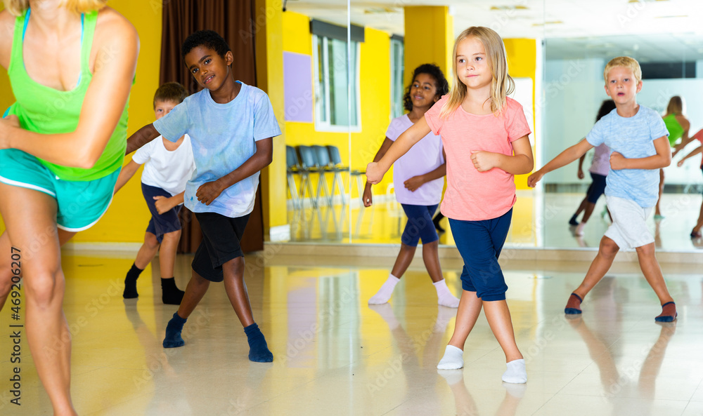Active young children posing at dance class. High quality photo