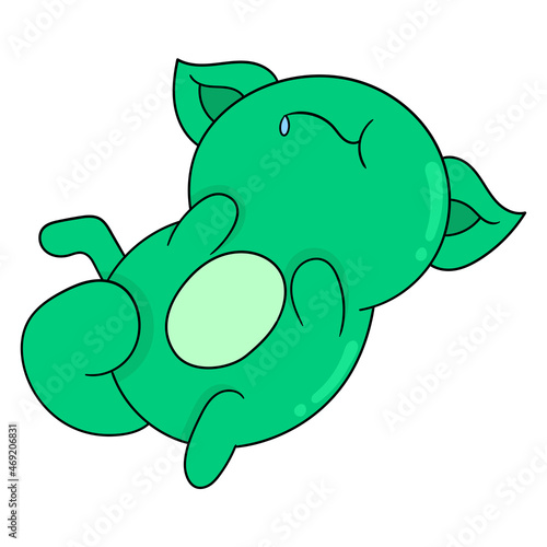 green pet cat rolling on the floor, doodle icon image kawaii