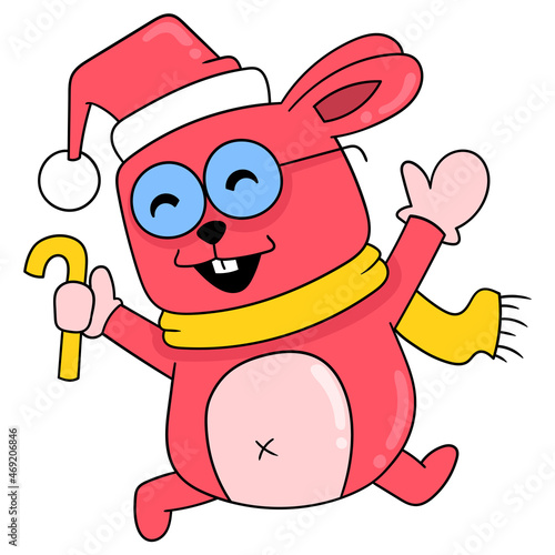 happy bunny celebrating christmas party, doodle icon image kawaii