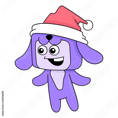 happy purple bunny celebrating christmas, doodle icon image kawaii