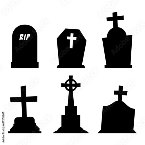 Vector Set of Tombstone Illustrations on White Background