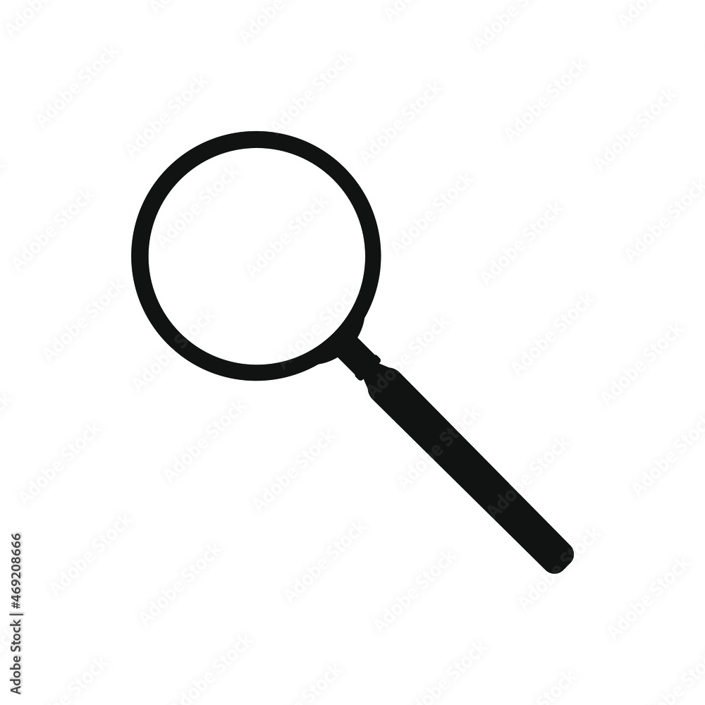 black magnifying glass icon on white background black magnifying glass icon on white background