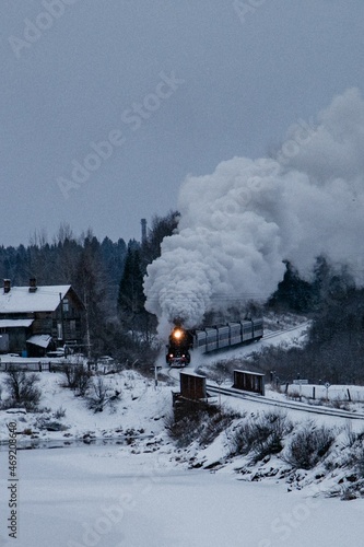 retro train in winter