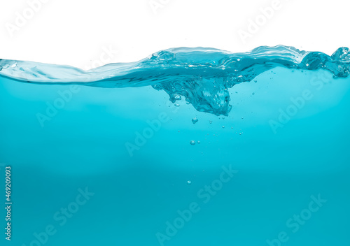 water surface  blue ripple with circular bubble isolated on white background. water is a pure transparent liquid