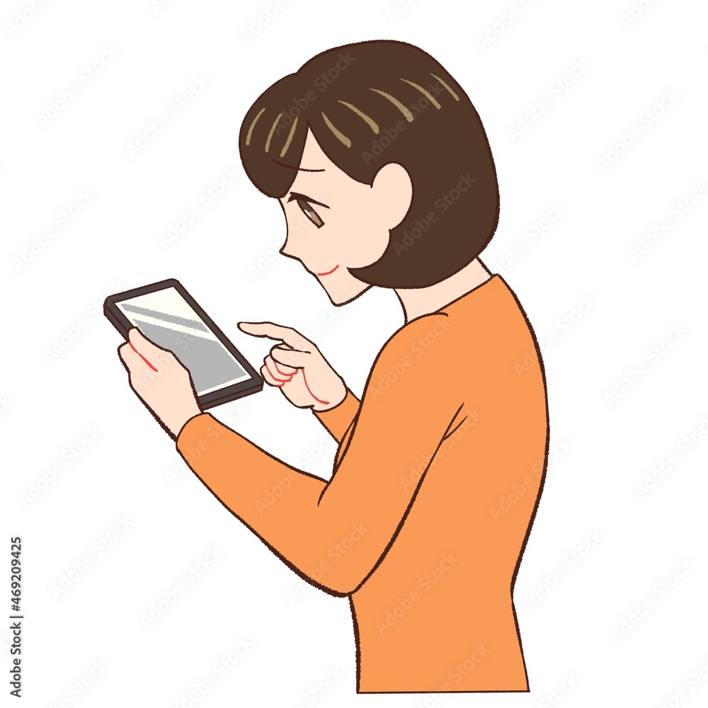 スマホをみて安心する女性のイラスト Ilustracion De Stock Adobe Stock