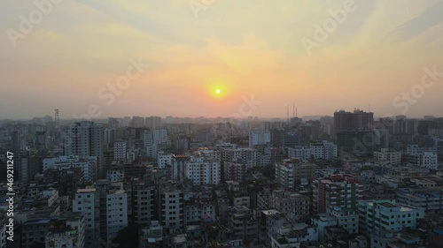 Wallpaper Mural Panoramic views over Dhaka city during golden sunset; drone dolly in Torontodigital.ca