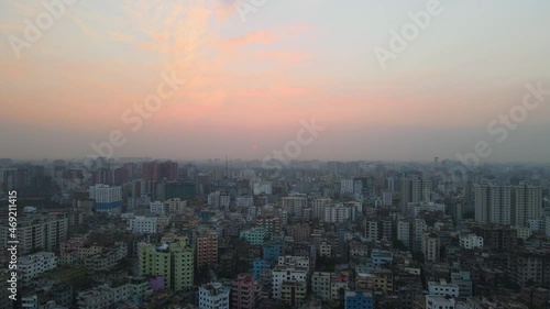 Wallpaper Mural Drone flight over Dhaka during sunset; smoggy pollution Torontodigital.ca
