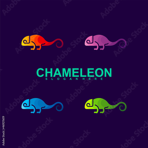 A collection of vector illustration chameleon logo concepts with unique shapes and colorful designs. Premium creative design