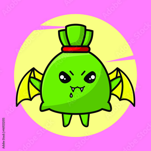 Money bag mascot cartoon character as dracula with wings in cute style for t-shirt, sticker, logo element, poster