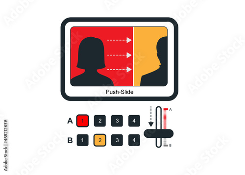 video switcher for multi camera Production. Fader Arm Level (T-Arm). Vision Mixer Show Push-Slide Transition.	