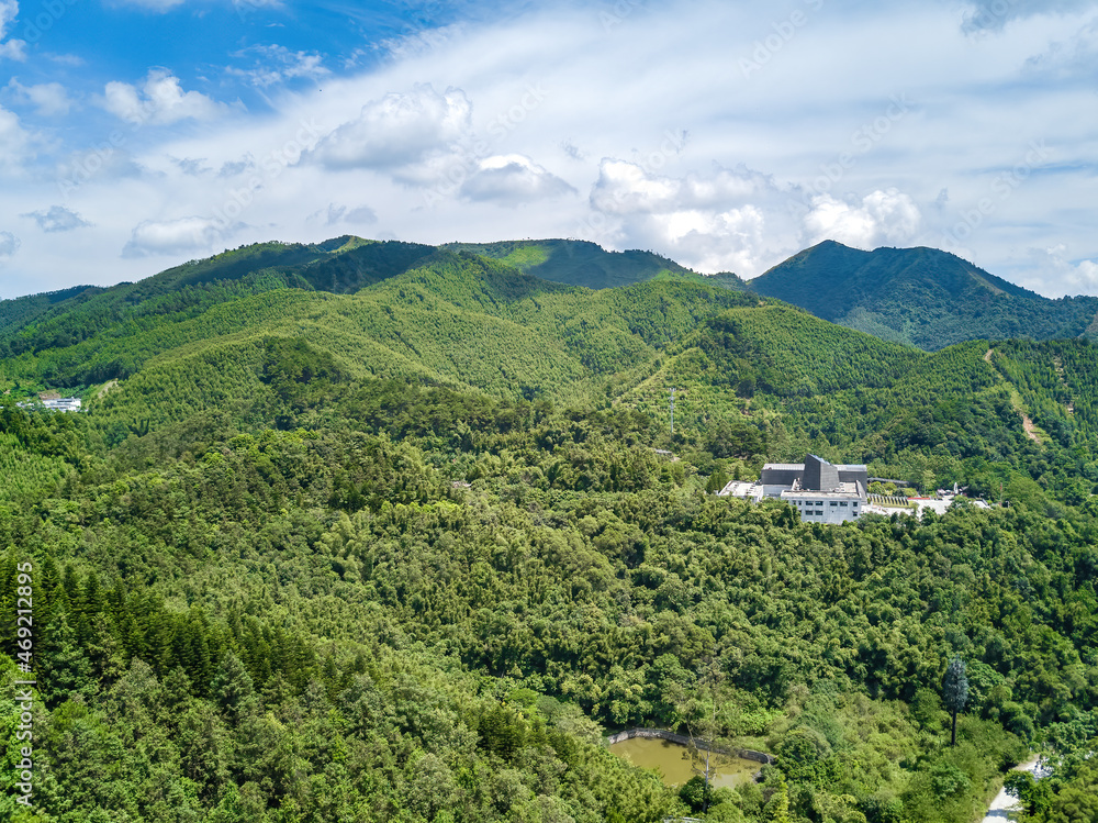 Kunlun Pass Memorial Hall in Nanning, Guangxi, China and the scenery of blue sky and green mountains
