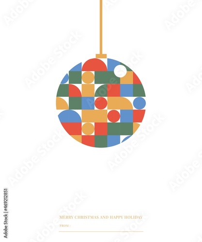 Geometric Christmas with Hanging Baubles Ball Greeting Card Vector Illustration, New Year Holiday, Meery Christmas