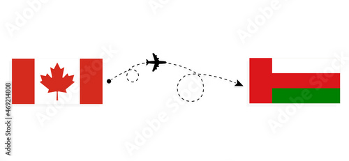 Flight and travel from Canada to Oman by passenger airplane Travel concept