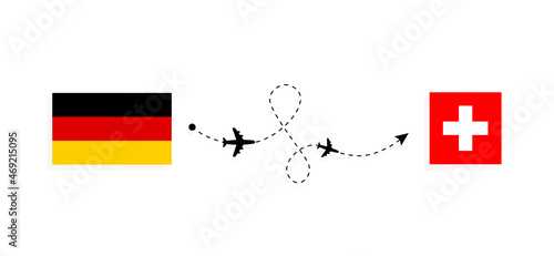 Flight and travel from Germany to Switzerland by passenger airplane Travel concept
