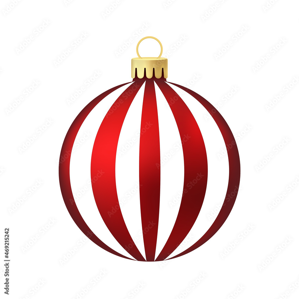 Red Christmas tree toy or ball Volumetric and realistic color illustration Red Christmas tree toy or ball Volumetric and realistic color illustration
