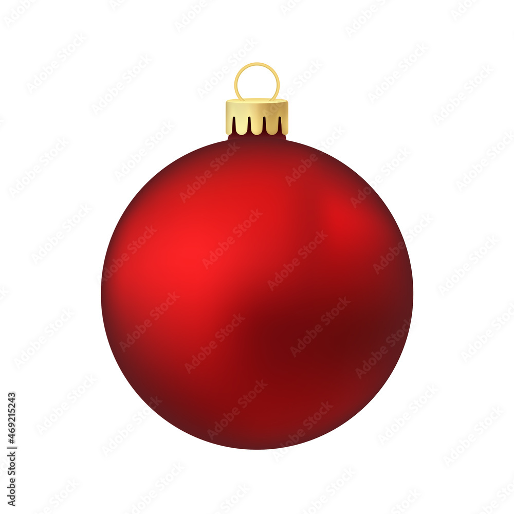 Red Christmas tree toy or ball Volumetric and realistic color illustration Red Christmas tree toy or ball Volumetric and realistic color illustration