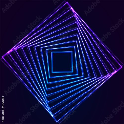 Blue purple neon laser squares abstract technology background. Retro vector design