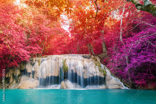 wonder Waterfall in Deep forest at Erawan waterfall National Park.