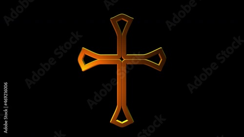 East Syriac Christian Cross Icon Animation with alpha channel. Gold Icon on black background. Christian Symbolism.
