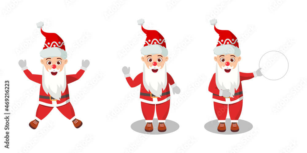 Cute beautiful Christmas Santa character wearing Christmas outfit standing and doing different actions