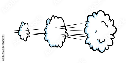 Comic speed effect with clouds. Comic clouds with motion trail lines. Vector illustration isolated in white background