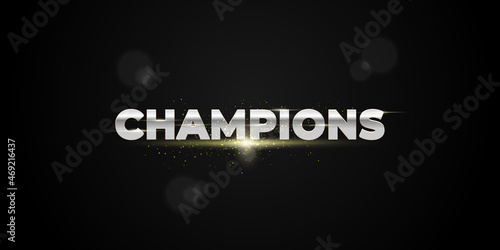 word champions vector illustration. Vector luxury golden words, Winning celebration web banner. Championship cup win sign template on dark background