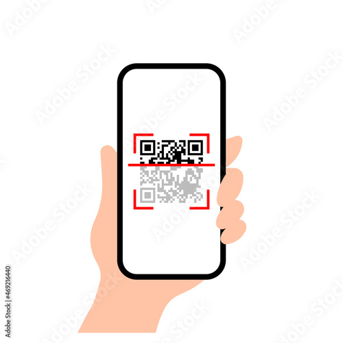 Hand holding smartphone with QR code scanner