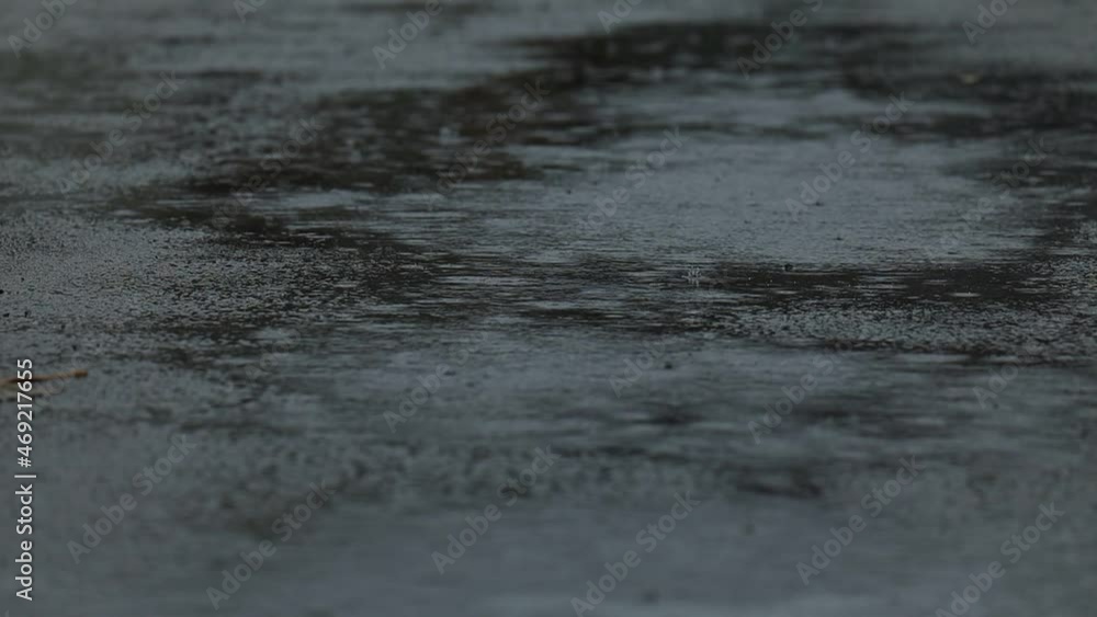 冬の冷たい雨 アスファルト路面 冬の冷たい雨 アスファルト路面