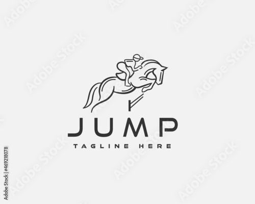 world jump horse style jockey tournament line art drawn logo template illustration
