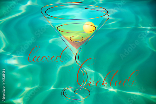 layered cocktail logo for restaurant or bar menu or wine list against the background of sea water