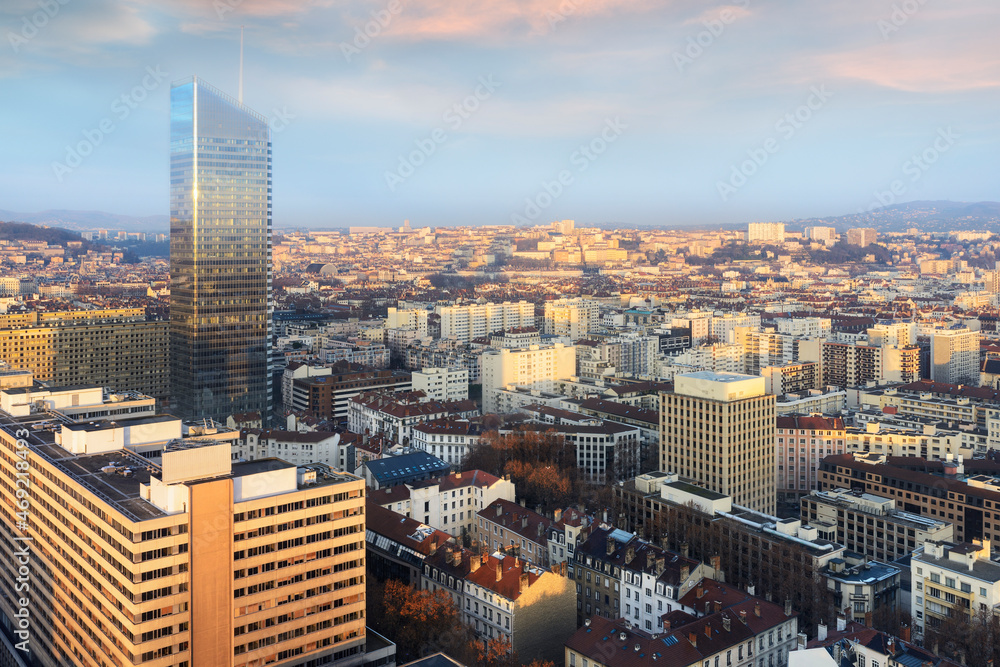 Fototapeta premium Incity tower and Croix Rousse district, Lyon, France