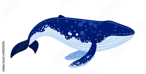 Cartoon humpback whale. Underwater world, Marine life. Vector illustration of a whale. 