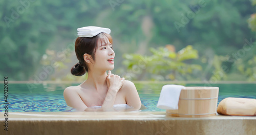 woman relax in hot spring