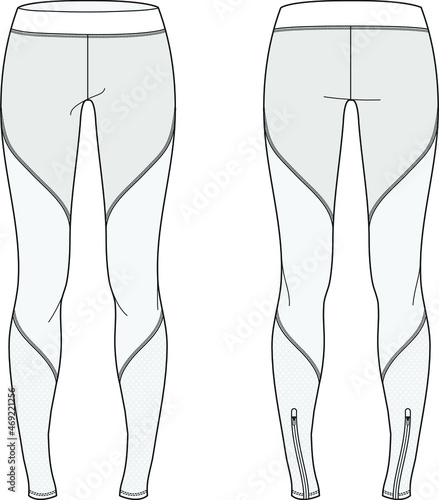 women running tights front and back view template flat sketch vector illustration