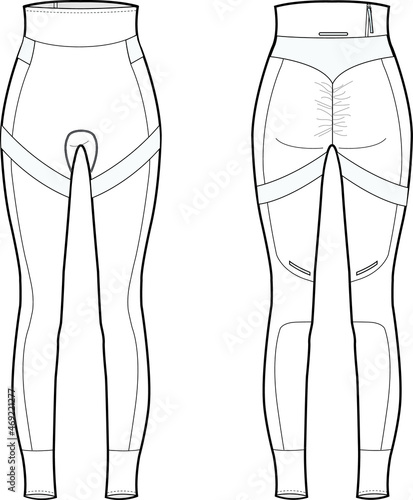 women contour legging flat sketch gym, yoga sports wear pant silhouette vector illustration