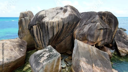 Seychelles La Digue Rocks Aerial Drone13.mp4 photo