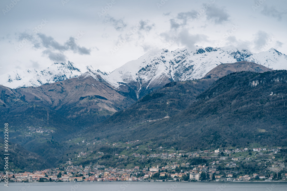 Snow-capped alpine mountains near Lake Como. Italy