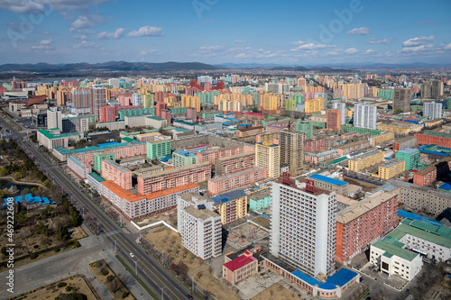 Fototapeta Naklejka Na Ścianę i Meble -  Pyongyang bird view of cityscape from Juche Tower