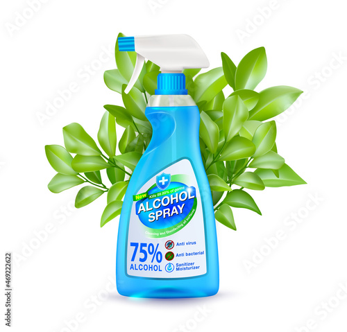 Package Spray disinfectant on multi surfaces.isolated on white background. Realistic EPS file.