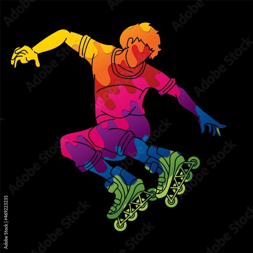 Roller blade Player Extreme Sport Action Cartoon Graphic Vector