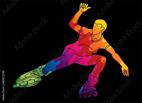Roller blade Player Extreme Sport Action Cartoon Graphic Vector