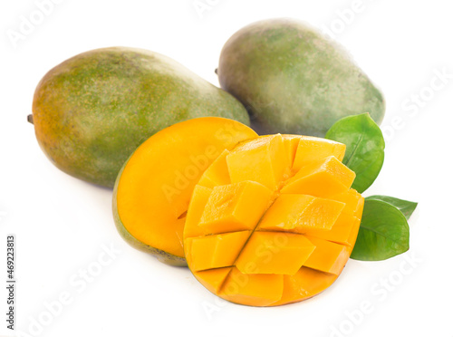 juicy, fresh exotic fruit mango on a white background
