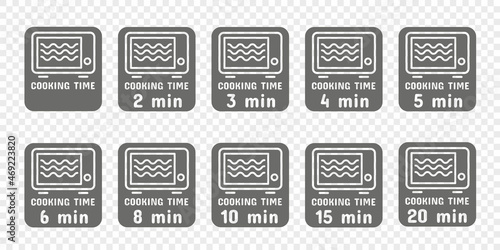 Cooking and heating time in the microwave. Symbols and icons for instructions. Vector