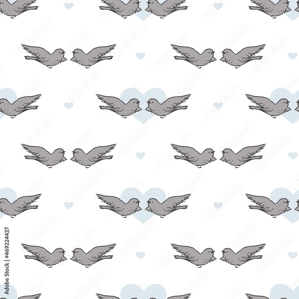 Abstract Seamless Pattern with Couple Gray Bird Vector Graphic Abstract Seamless Pattern with Couple Gray Bird Vector Graphic