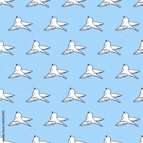Bird Fly and Blue Sky Vector Graphic Seamless Pattern