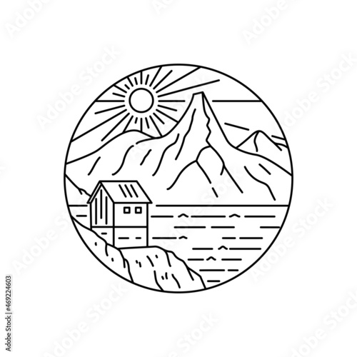 Stetind Norway's National Mountain in mono line art, patch badge design, emblem design, T-Shirt Design